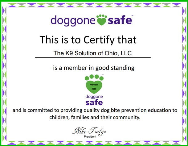 Doggone Safe membership certificate